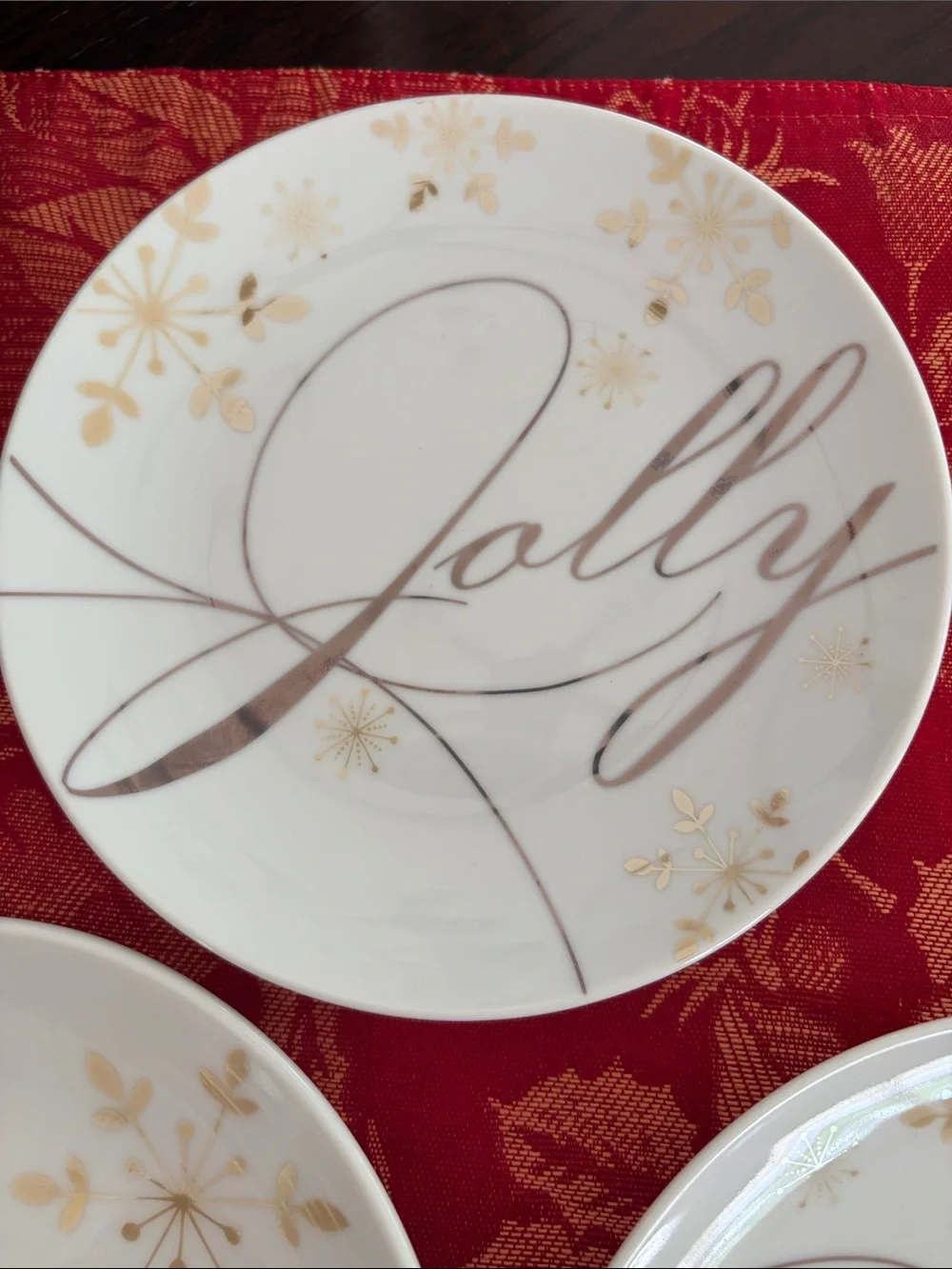 Pier One Imports White and Gold Set of 4 Holiday Appetizer Plates